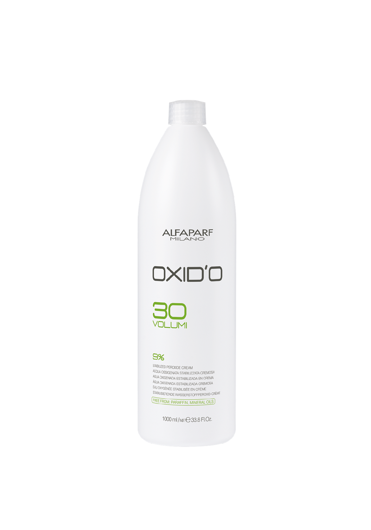 Oxidante Alfaparf Oxid'O 30 vol 9% en envase de 1000 ml, líquido para tintes y decoloraciones capilares.