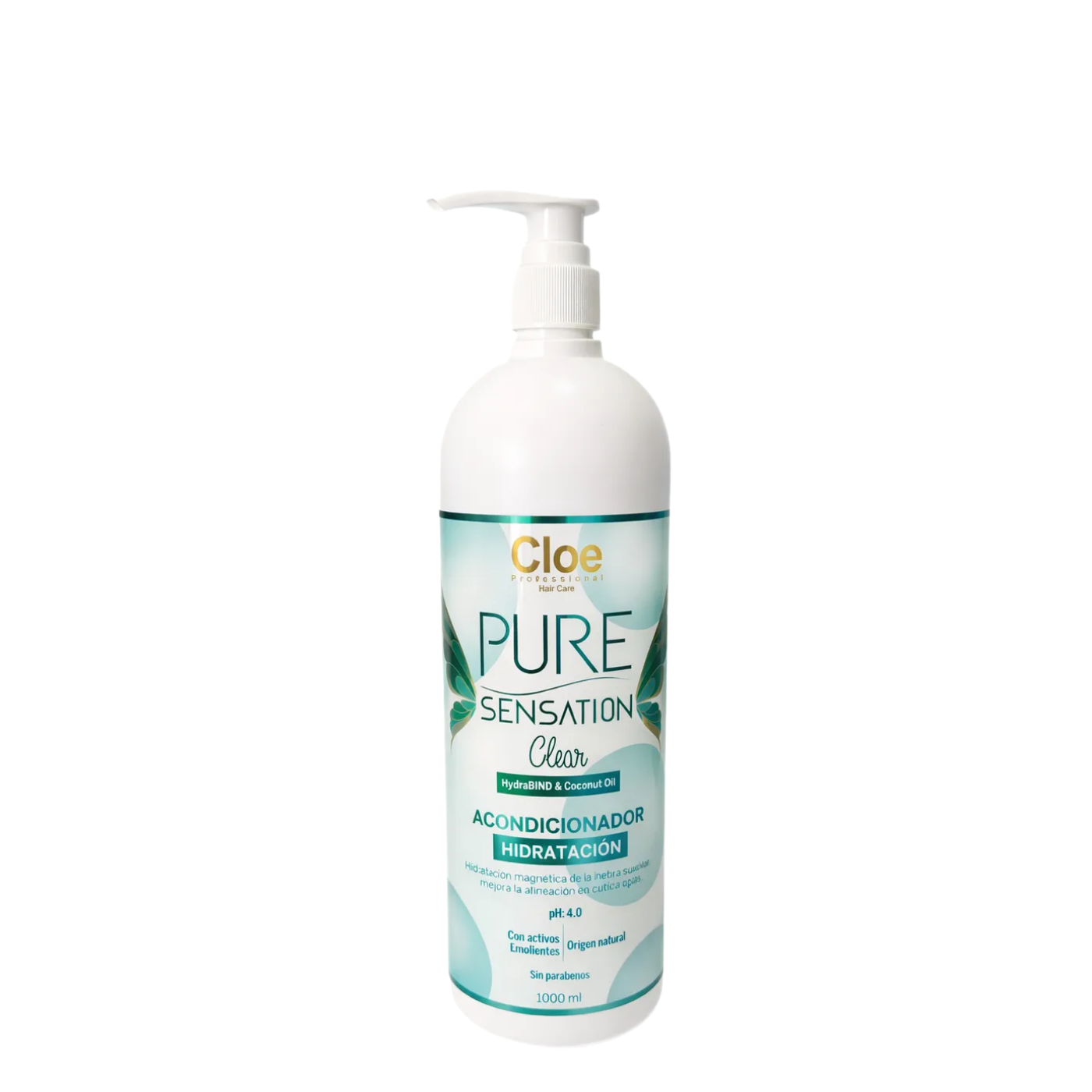 Acondicionador Cloe Professional Pure Sensation Clear de 1 litro, botella con etiqueta transparente y tapa blanca.