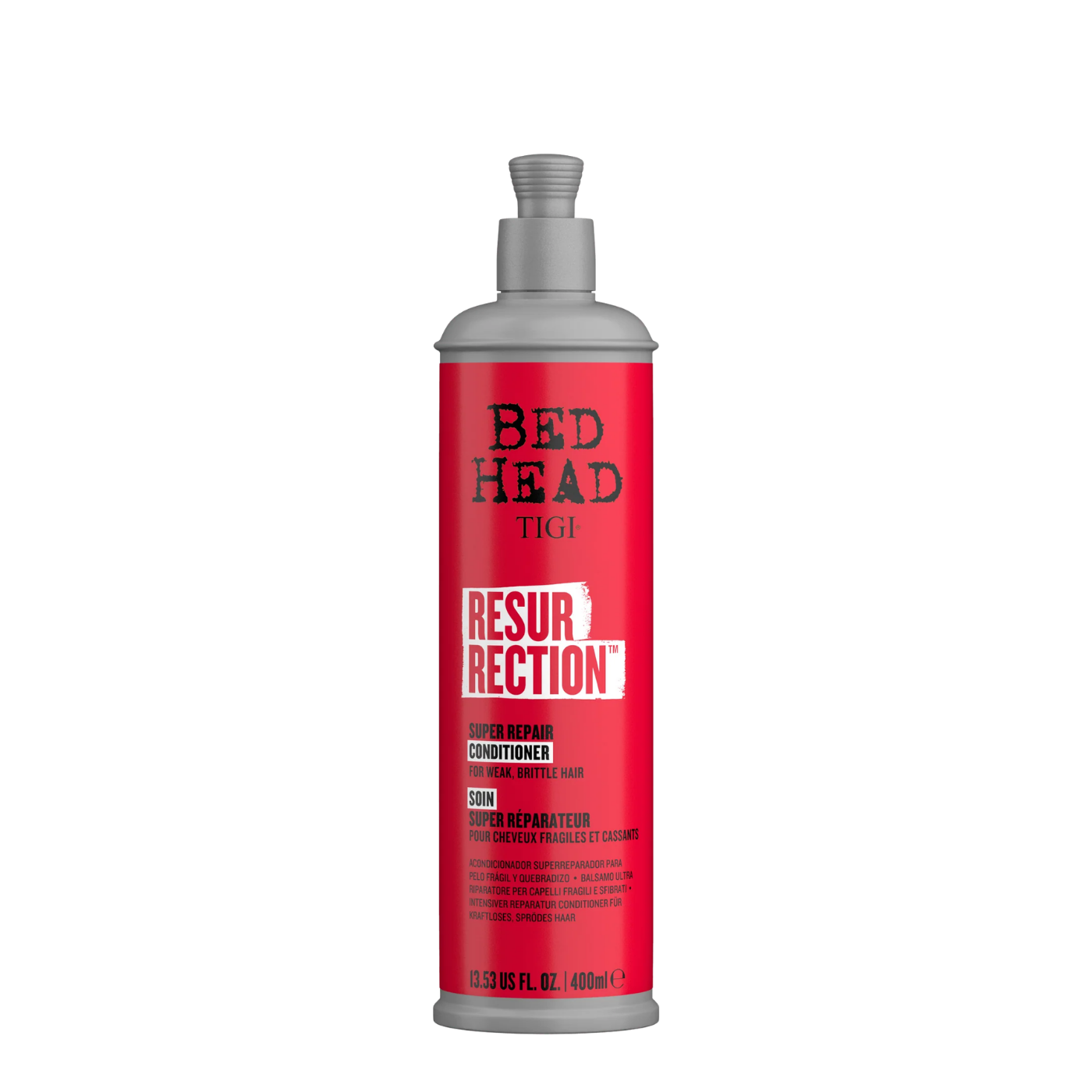 Acondicionador Bed Head by TIGI Resurrection en botella de 400 ml, con fórmula revitalizante para cabello dañado y seco.