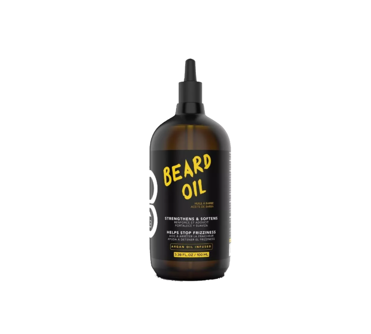Aceite para barba Level 3 de 100ml, frasco con gotero, muestra barba bien arreglada y brillante, en un entorno natural.