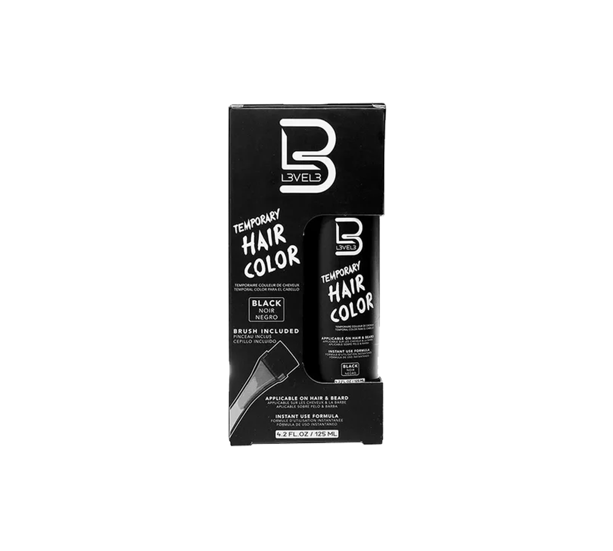Tinte de color temporal Level 3 en botella de 1L con brocha para cabello, color nivel 3, fácil de aplicar y remover.