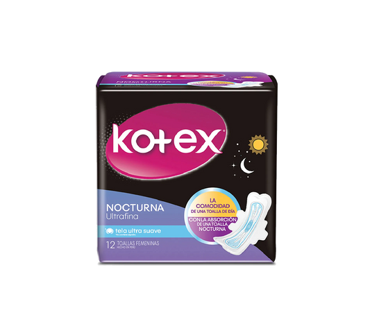 Kotex Toalla Nocturna Ultrafina con Alas - 12 Uds