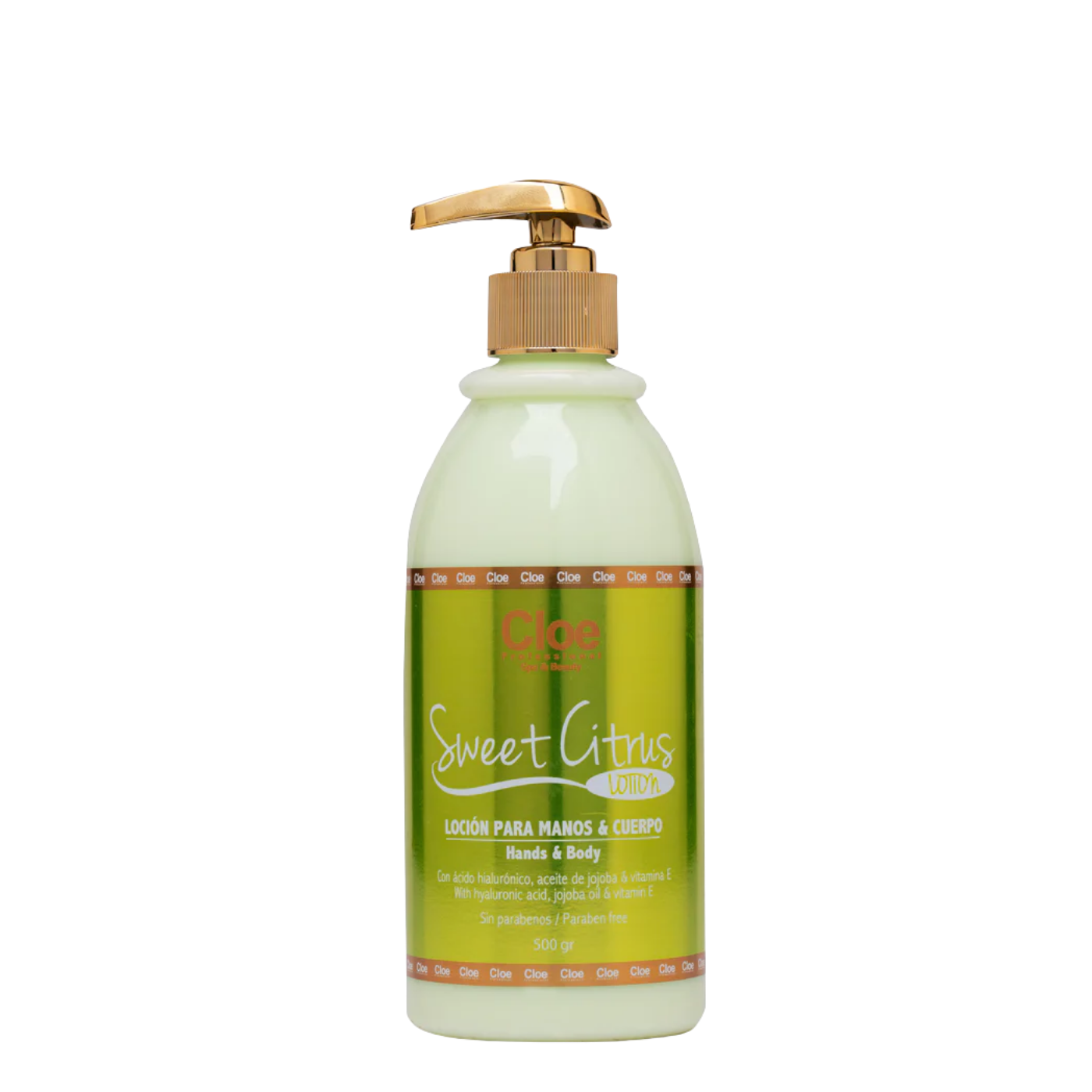 Loción corporal Cloe Sweet Citrus para manos y cuerpo en envase de 500ml, crema hidratante con aroma cítrico.