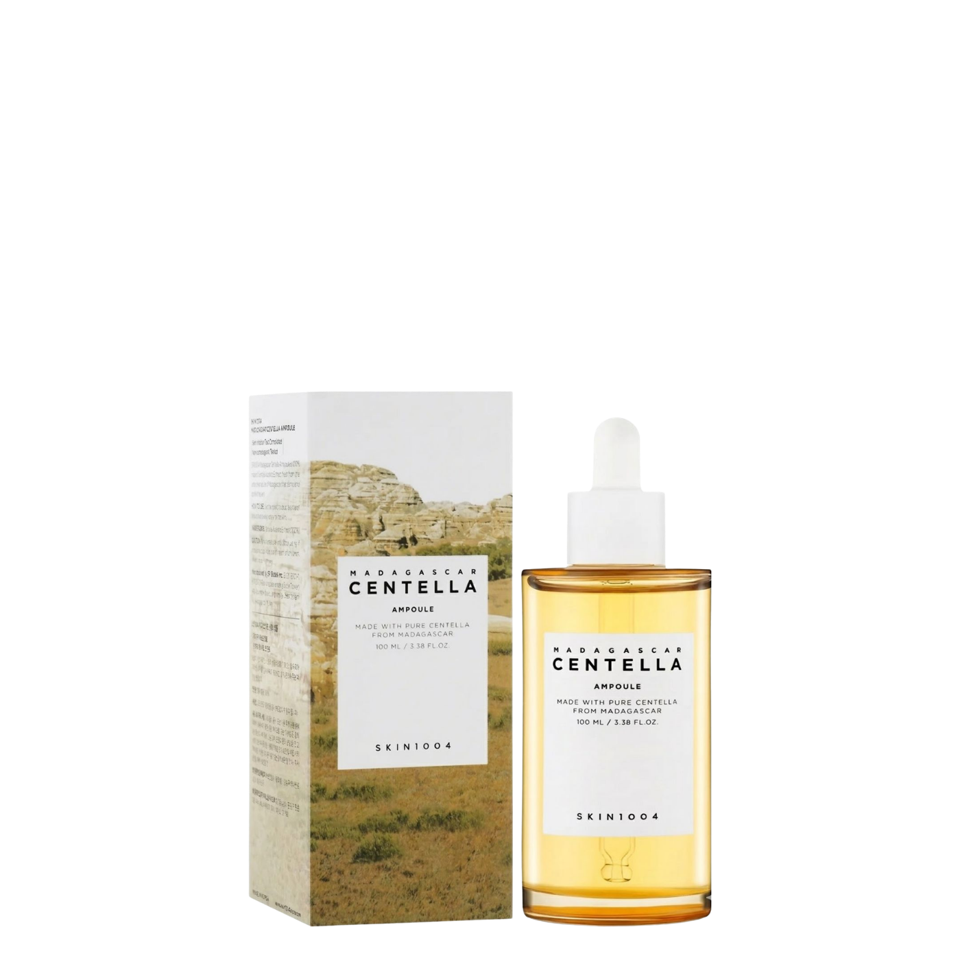 Botella de vidrio de 100 ml con gotero de la ampolla Madagascar Centella Ampoule de la marca coreana Skin1004, sérum concentrado 100% puro de centella asiática para calmar y reparar la piel.