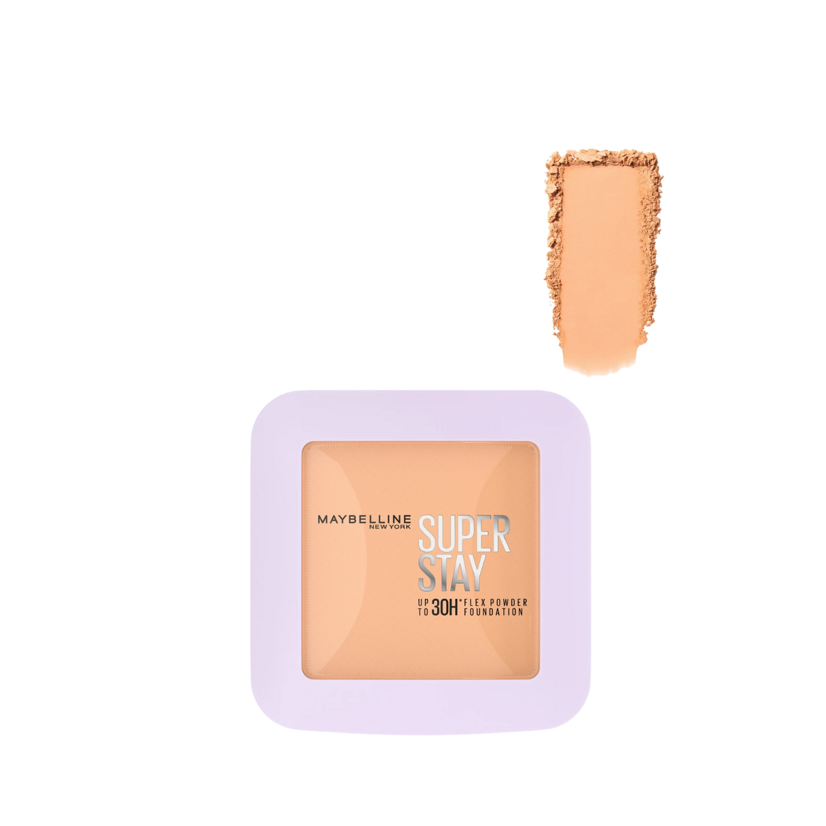 Base de maquillaje en polvo Maybelline SuperStay Flex Powder, base facial en varios tonos, con textura ligera y acabado natural.
