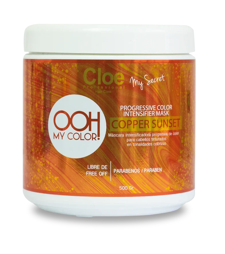 Máscara matizadora Cloe Professional Oh My Color Copper Sunset con acabado en tono cobre brillante, 500 g.