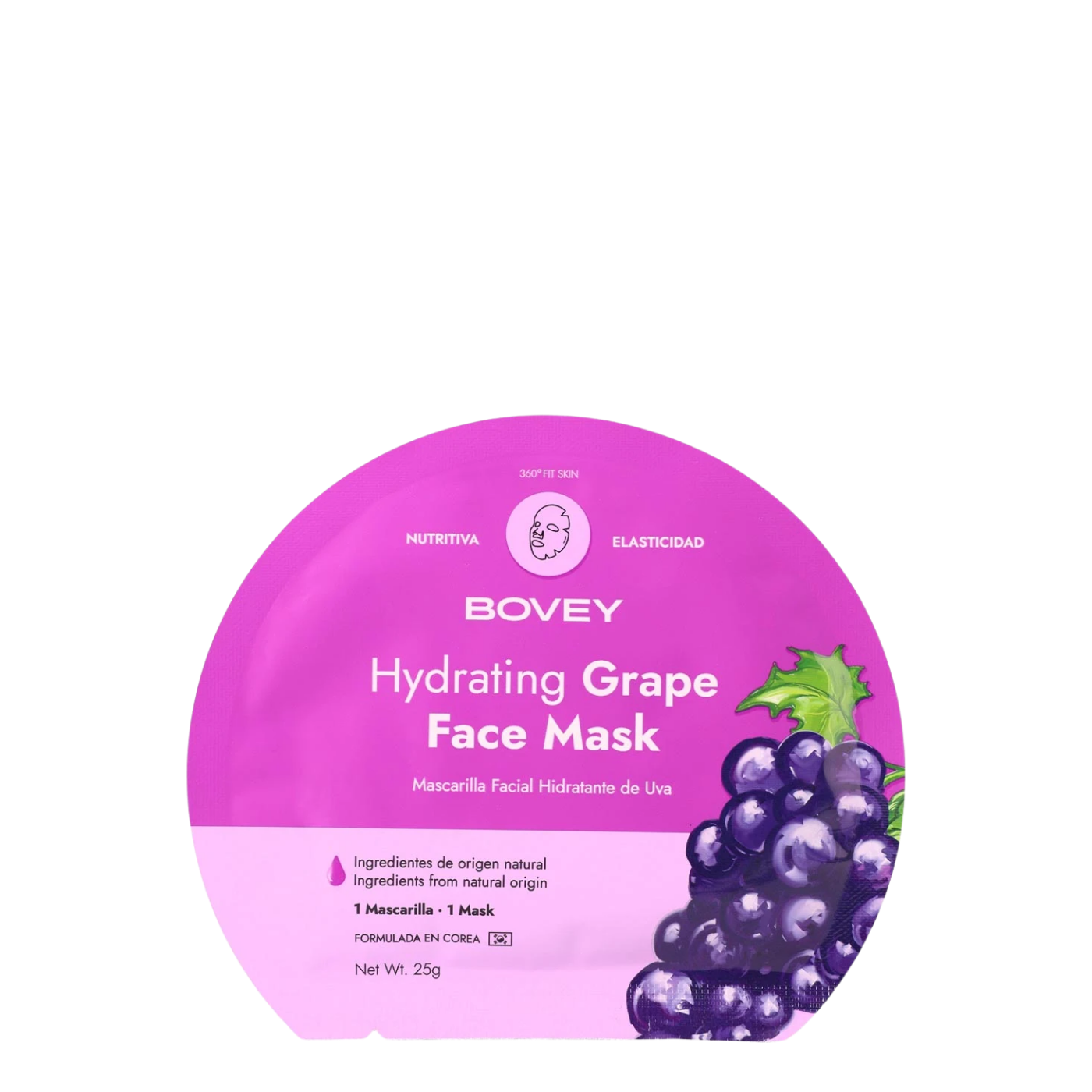 Mascara facial hidratante de uva Bovey en sobre, con fórmula antioxidante y textura cremosa para una piel suave y fresca.
