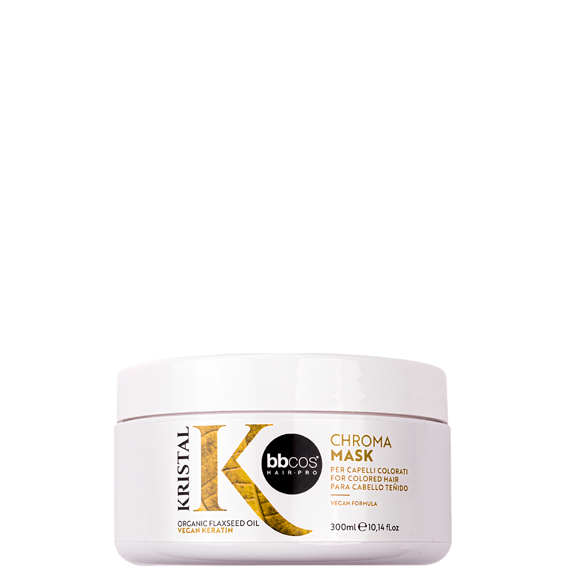 Máscara de protección de color Kristal Chroma BBCOS, tratamiento para cabello, con envase de 300 ml.