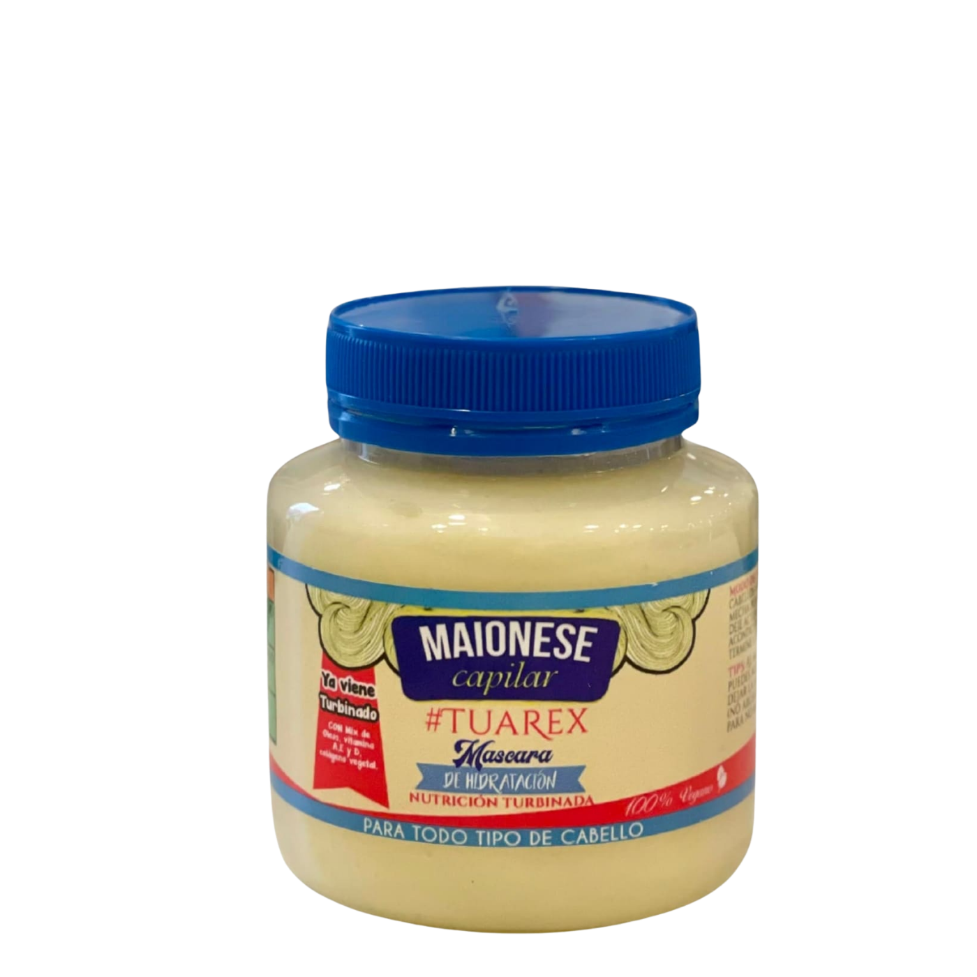 Pote de 500 g de Máscara de Hidratación Maionese Capilar de la marca TUA Rex, tratamiento de nutrición profunda y control de frizz para cabellos secos, porosos y dañados.