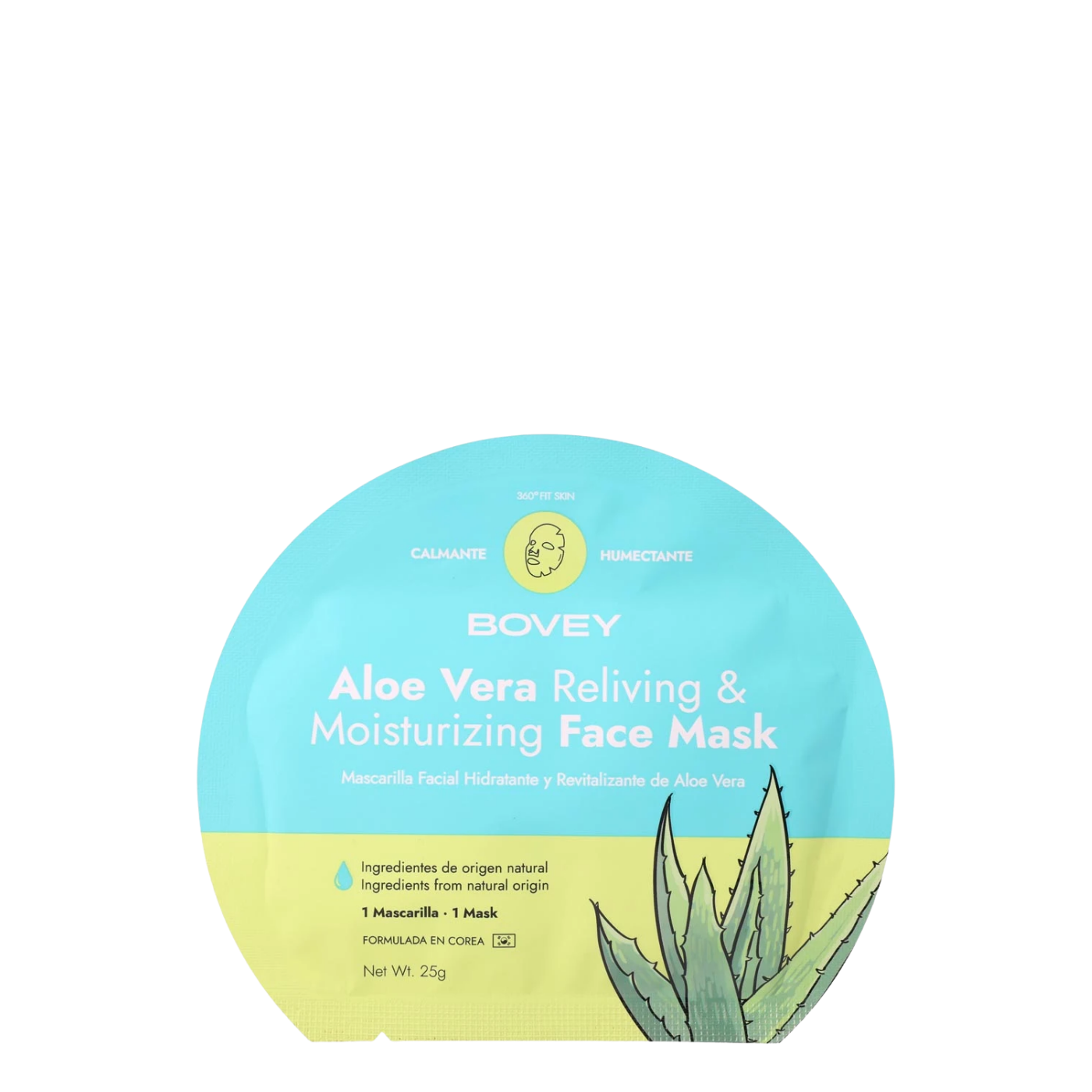 Mascarilla facial hidratante y revitalizante de Aloe Vera Bovey, con textura suave y acabado fresco en la piel.