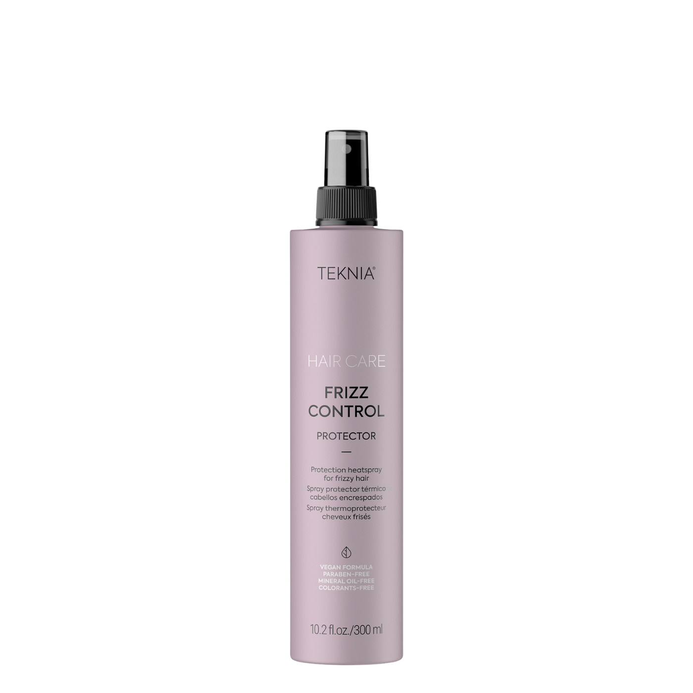 Protector térmico Lakme Teknia para control del frizz en botella de 300 ml, con fórmula para peinados suaves y sin encrespamiento.