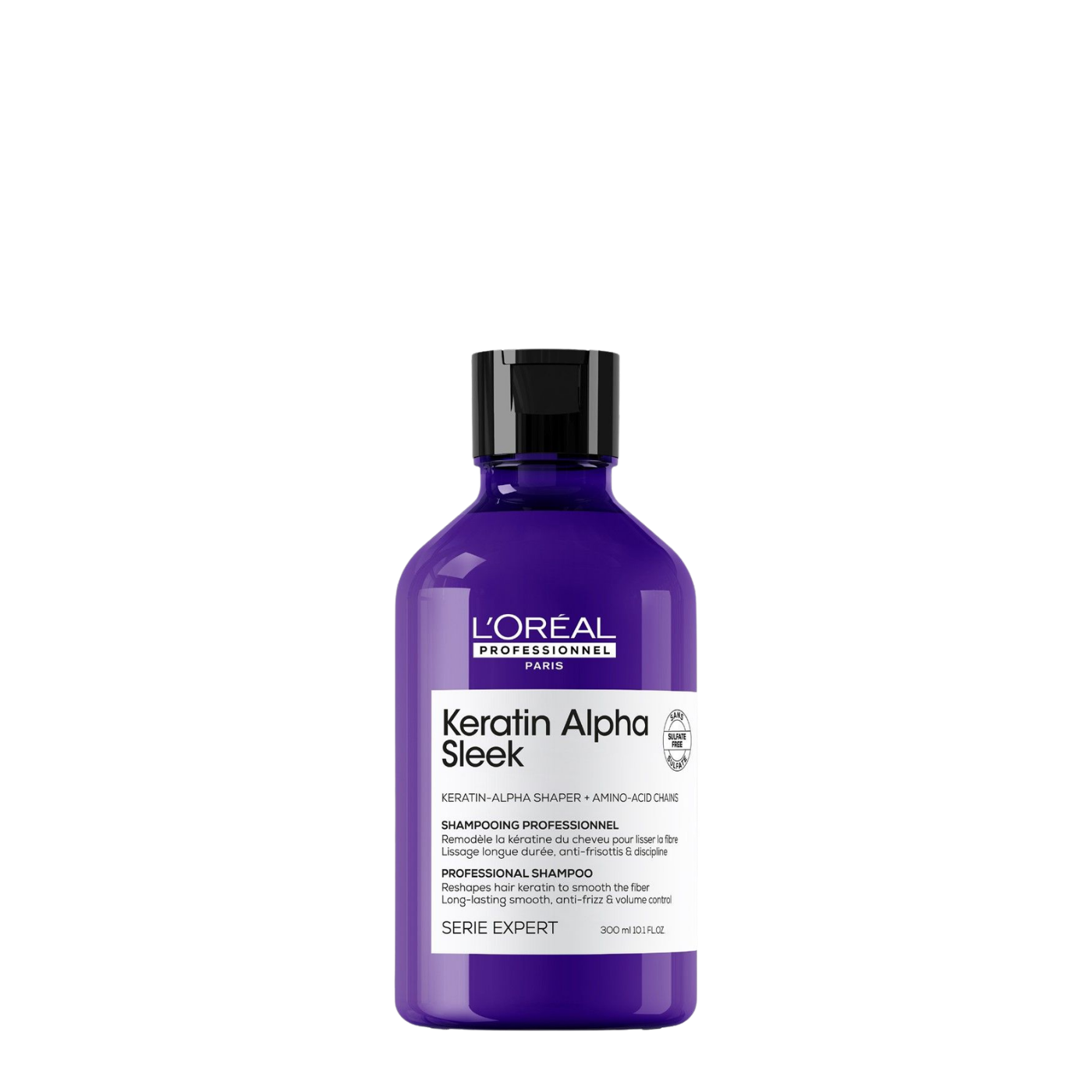 Champú L'Oréal Professionnel Alpha Sleek Keratin de 300 ml, con fórmula suave y nutritiva para cabello liso y brillante.