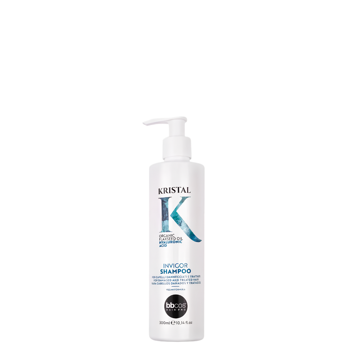 Champú revitalizante Kristal Invigorating de BBCOS en botella de 300 ml, con fórmula energizante y revitalizante para el cabello.