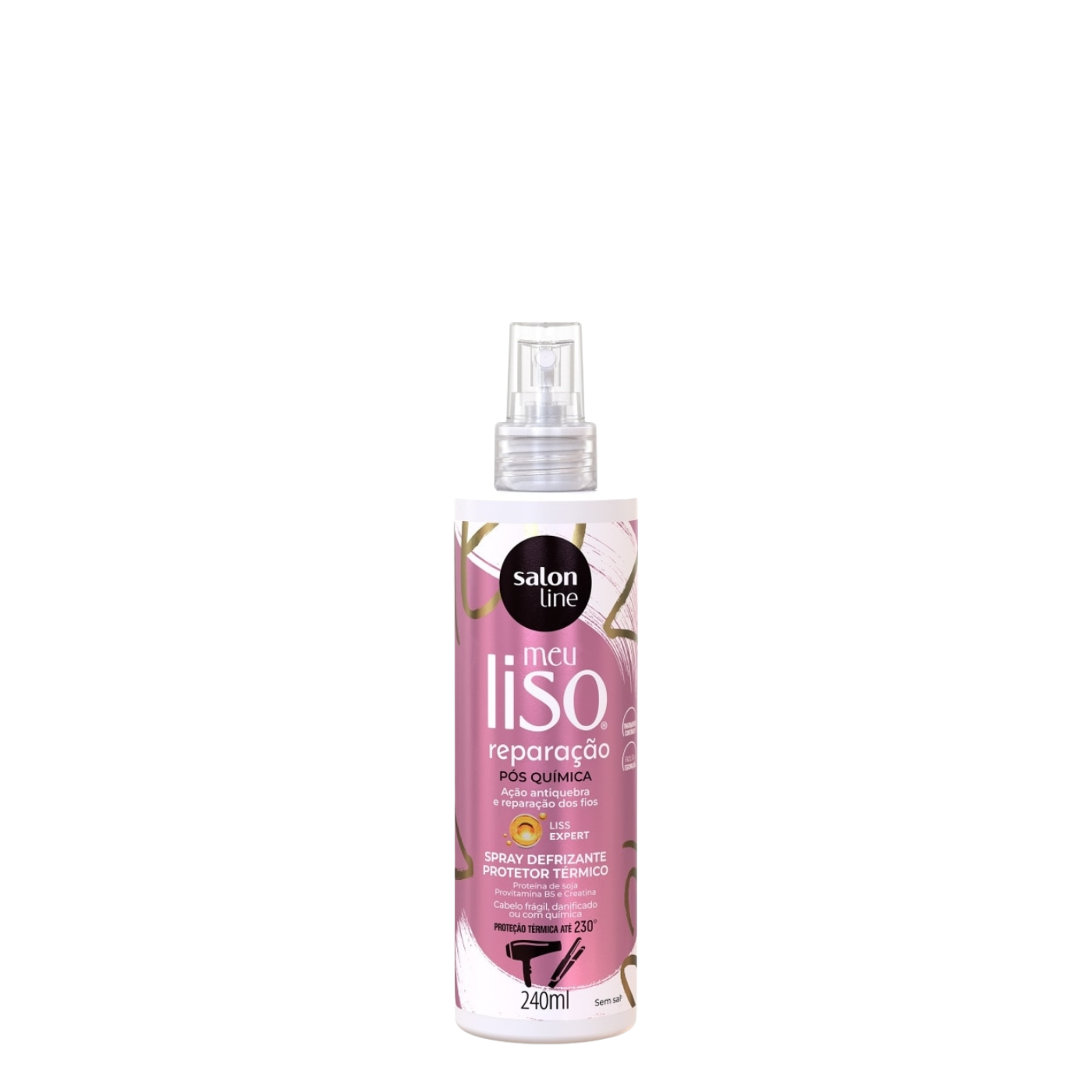 Botella de 240 ml con atomizador del Protector Térmico y Defrizante Meu Liso Post Química de la marca Salon Line, tratamiento líquido protector de calor y anti-frizz para cabellos alisados químicamente.