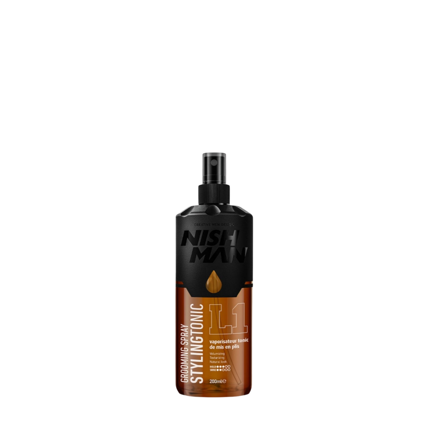 Botella de Grooming Spray Tónico Nishman de 200ml con dispensador de spray, loción capilar profesional de barbería para dar volumen y peinar