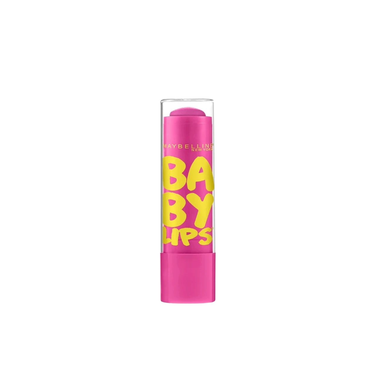 Bálsamo labial Baby Lips de Maybelline con envase en color rosa y textura hidratante para labios suaves y protegidos.