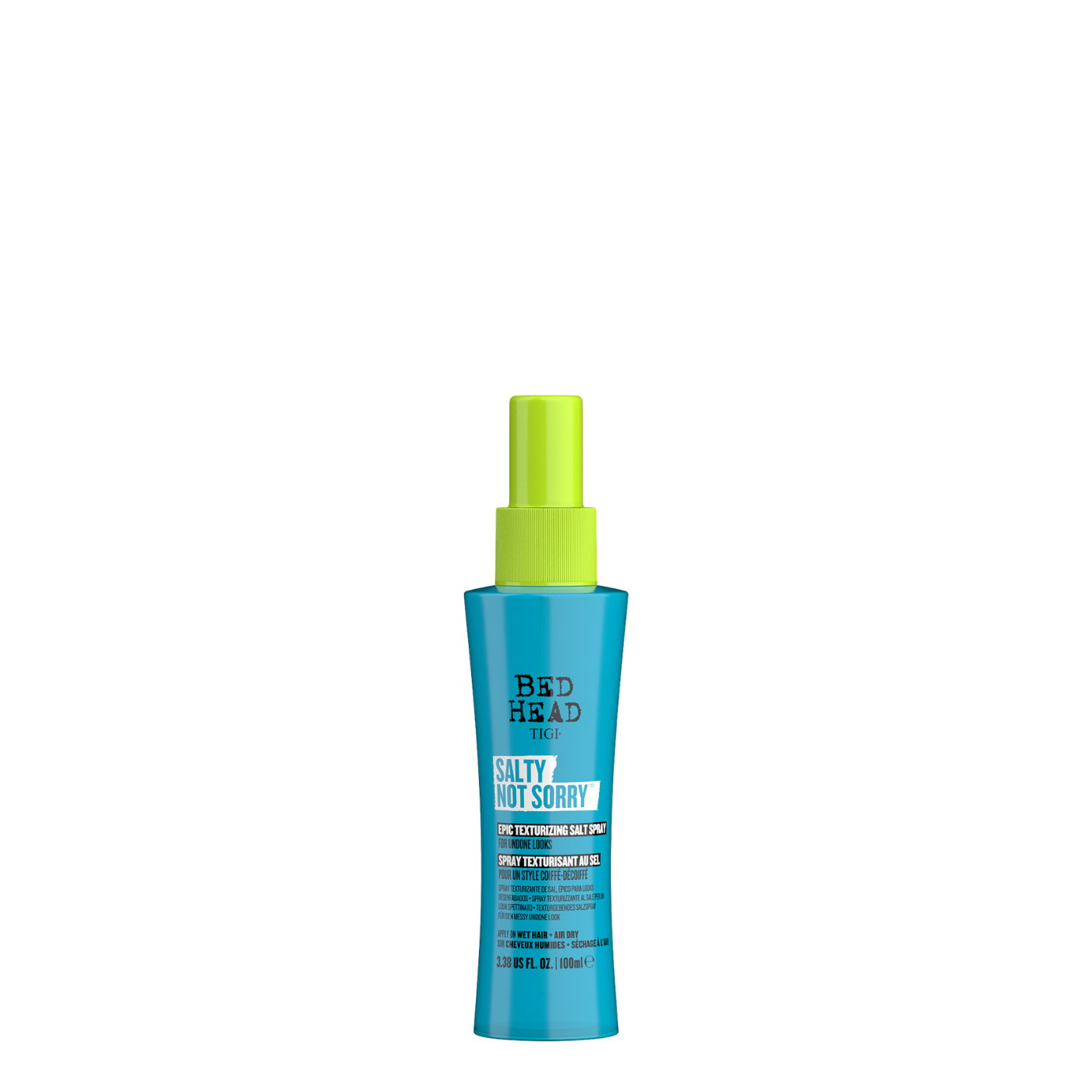 Spray para peinar Bed Head Salty Not Sorry de Tigi, envase de 100ml, con textura salina para un peinado con volumen y estilo playero.