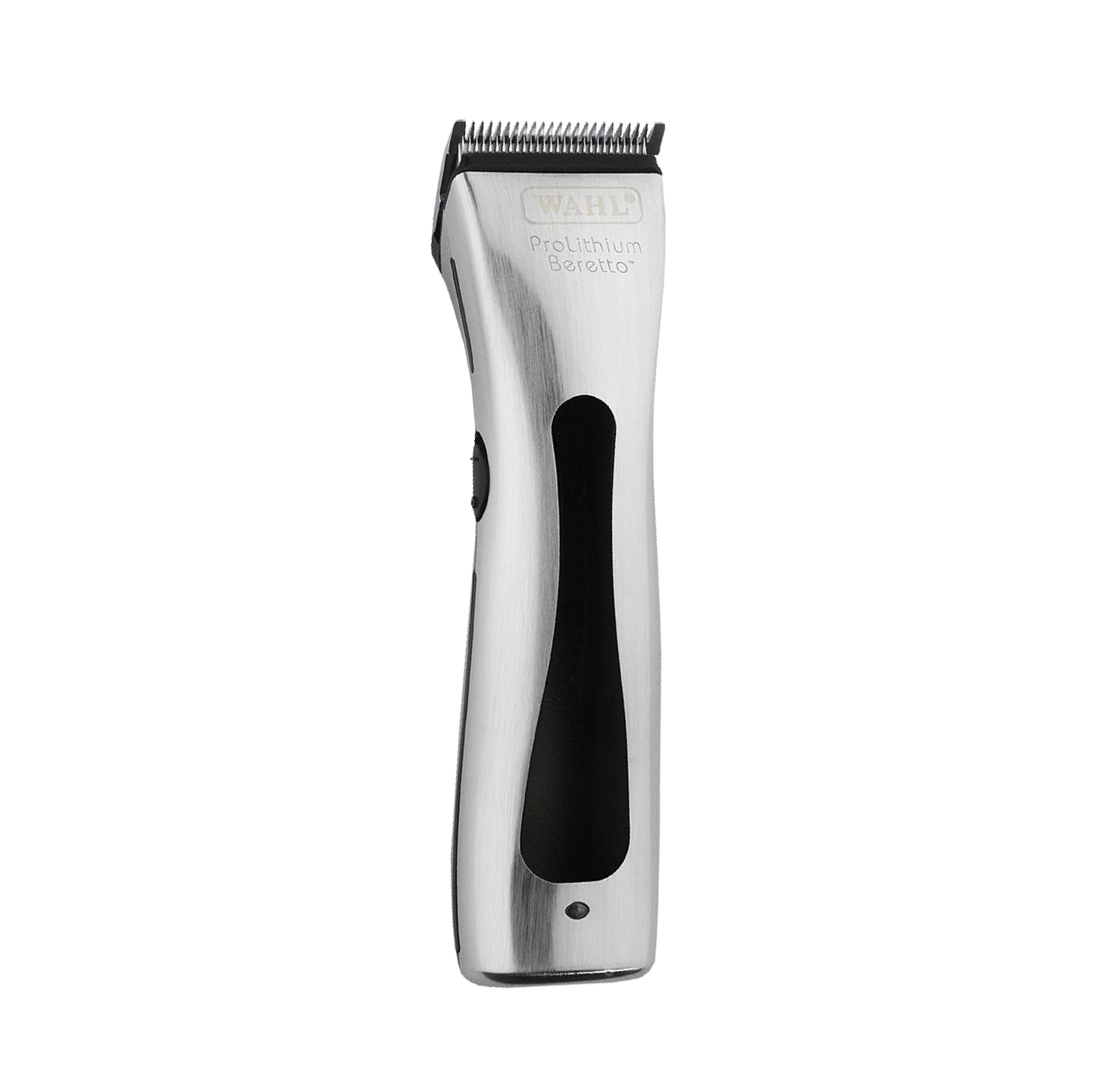 Máquina de corte Wahl Beretto Chrome ProLithium con diseño en cromo y batería recargable, ideal para cortes precisos y profesionales.