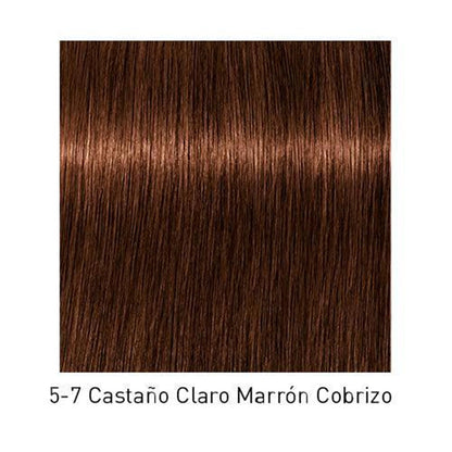 Tinte Schwarzkopf Igora Royal en botella con color vibrante y cabello teñido en tonos intensos y duraderos.