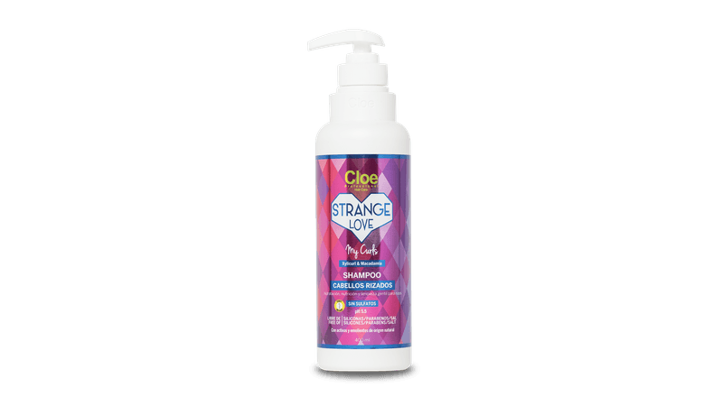 Champú profesional Cloe Strange Love My Curls de 400ml, botella con fórmula para rizos definidos y saludables.