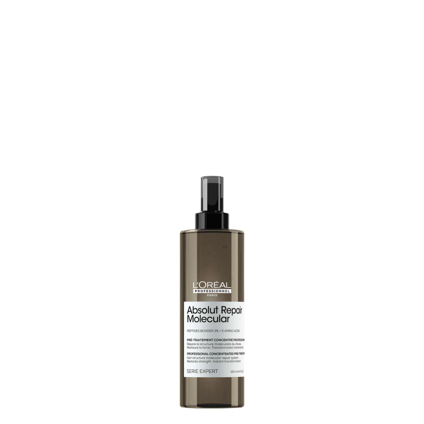 Tratamiento Loreal Professionnel Absolut Repair Molecular Pre con envase de 190ml, para reparar y fortalecer el cabello.
