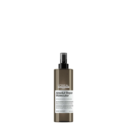 Tratamiento Loreal Professionnel Absolut Repair Molecular Pre con envase de 190ml, para reparar y fortalecer el cabello.