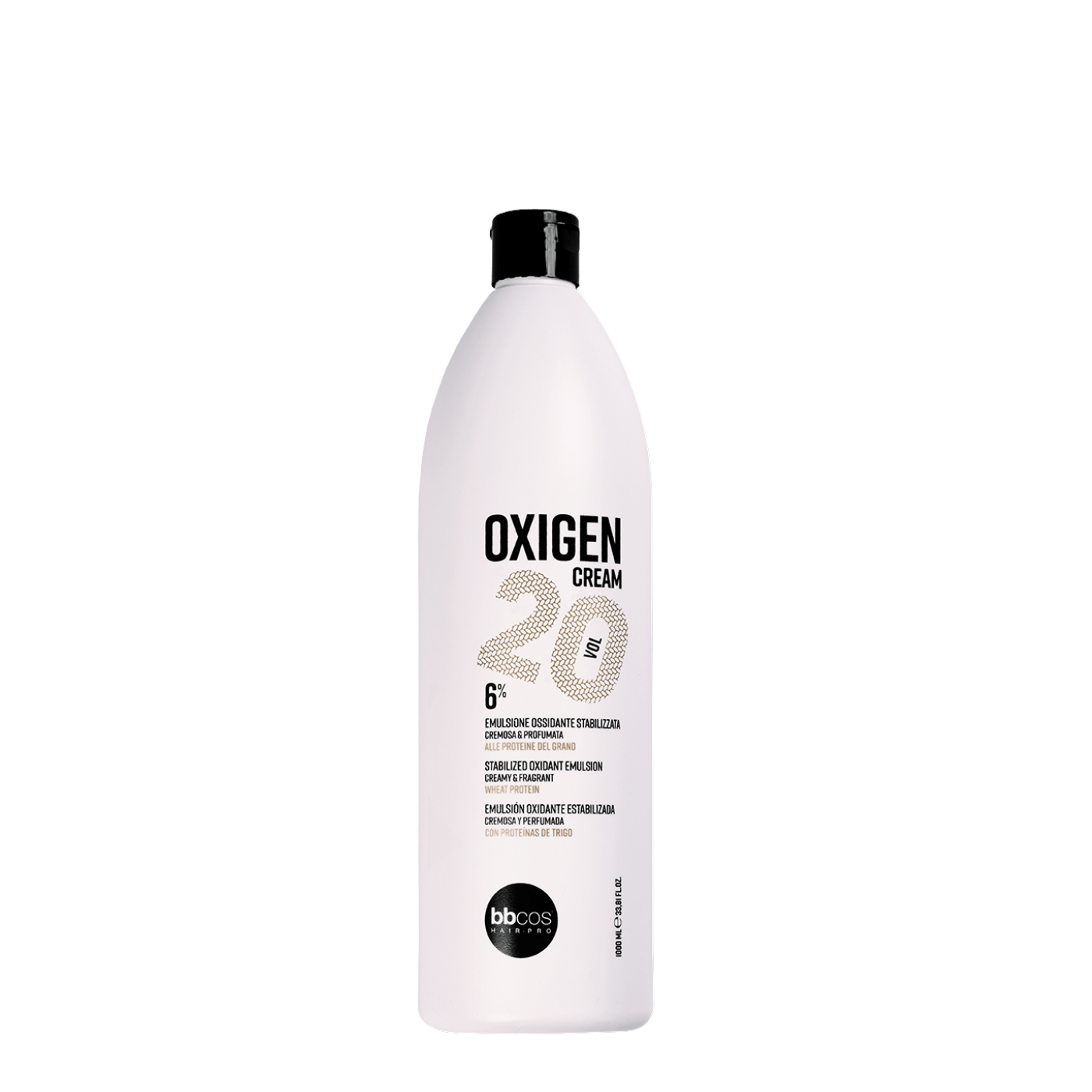 Oxidante BBCOS Innovationevo de 1 litro, 20 volúmenes, para procesos de coloración capilar.