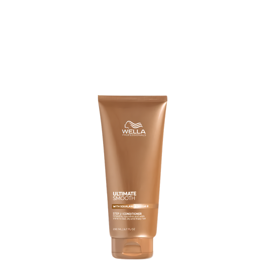 Acondicionador Wella Professionals Ultimate Smooth Anti-Frizz, 200 ml, con fórmula suavizante para cabello liso y sin frizz.