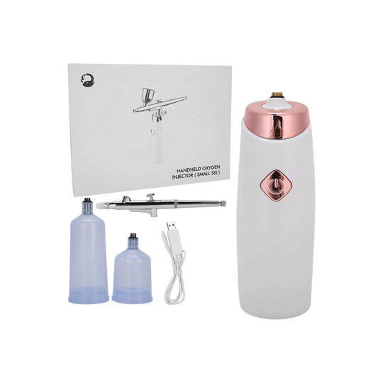 Kit de Aerógrafo Portátil e inalámbrico color rosa para manicure, con mini compresor recargable por USB y pistola de precisión para nail art.