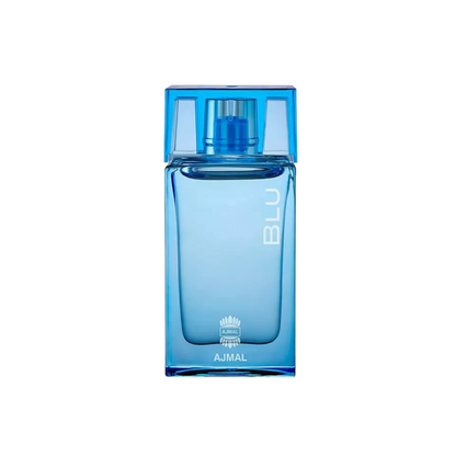 Perfume Ajmal Blu para hombre en botella de 90 ml, fragancia elegante y moderna, con diseño de frasco en la imagen.