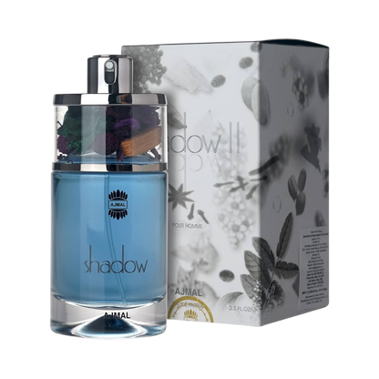 Perfume Ajmal Shadow II Eau de Parfum para hombre, frasco de 75 ml con diseño elegante y moderno.
