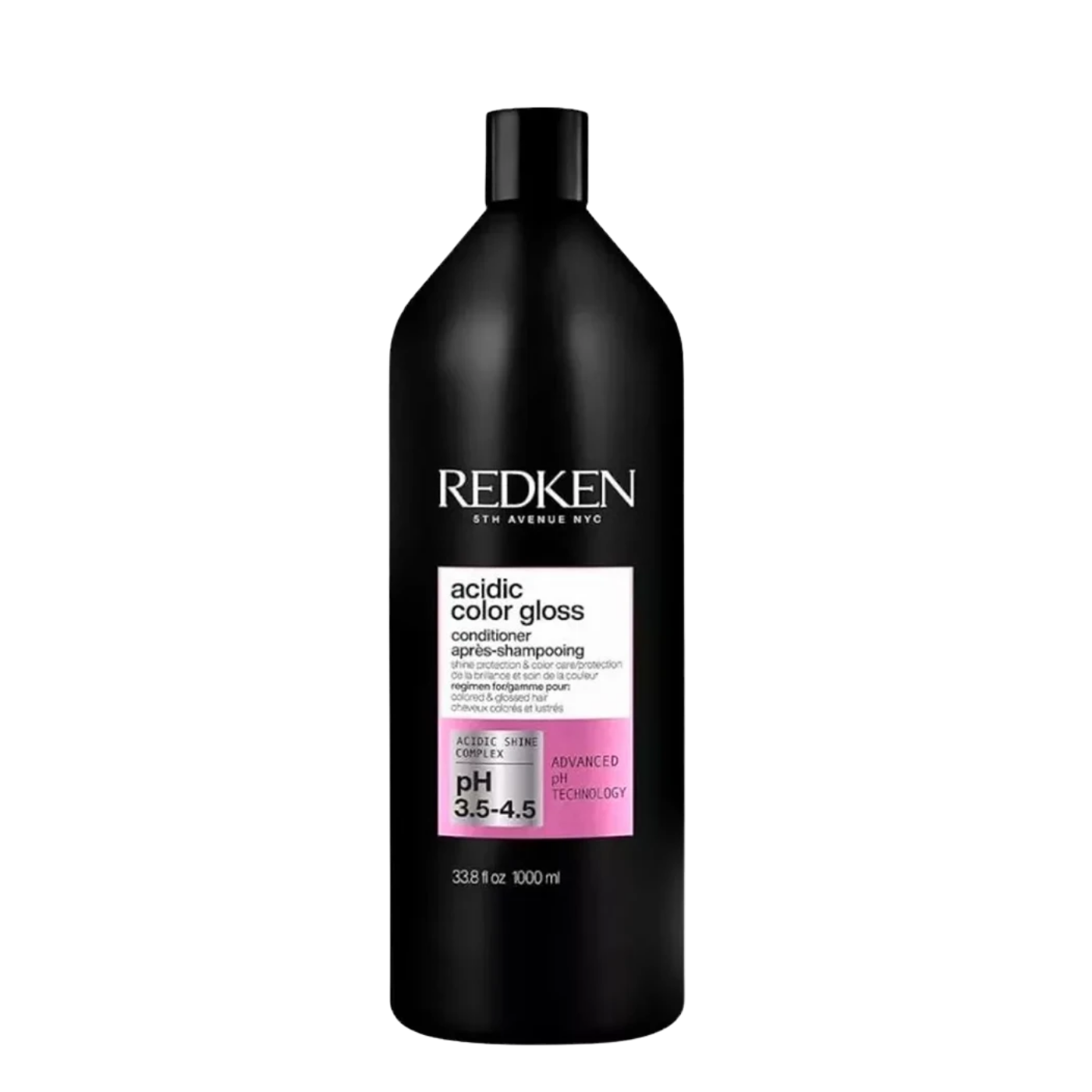 Envase profesional de 1000 ml (1 Litro) de Acondicionador Acidic Color Gloss de la marca Redken, tratamiento de pH ácido para sellar la cutícula, proteger el color y aportar brillo espejo al cabello teñido