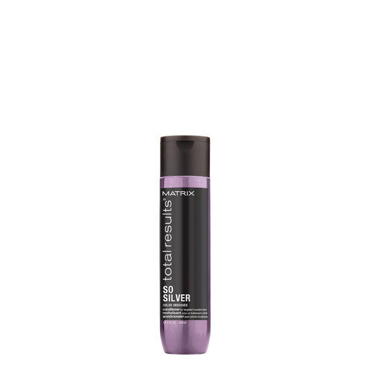 Acondicionador Matrix Total Results So Silver para cabellos rubios y canas, 300 ml, con fórmula nutritiva e iluminadora.