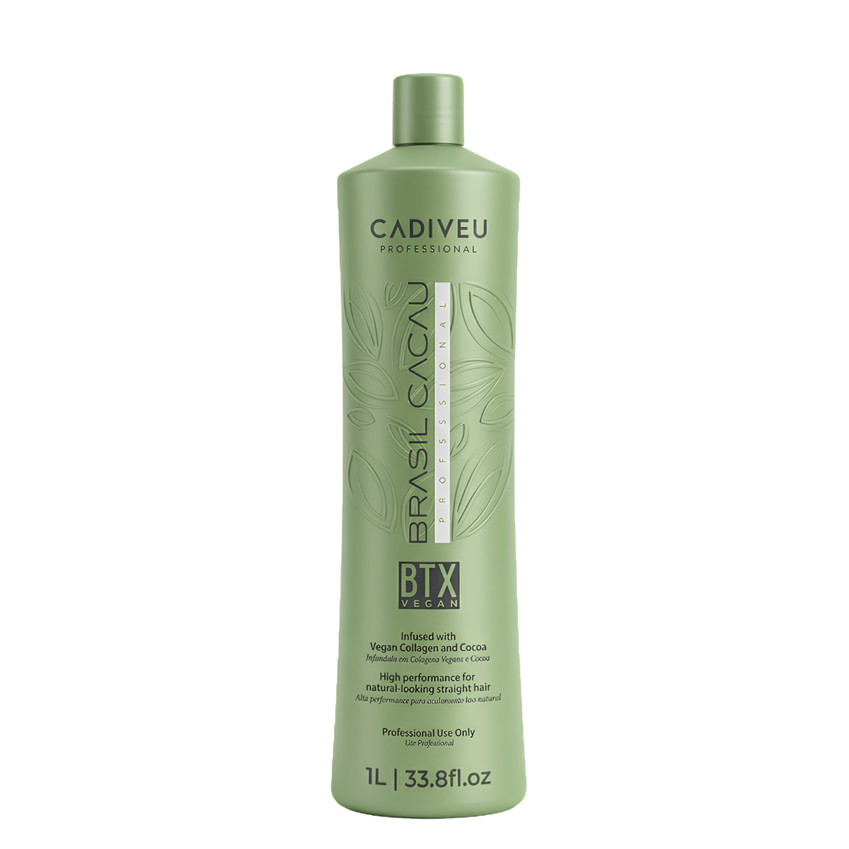 Tratamiento alisador y reductor de volumen Brasil Cacau Vegan BTX de Cadiveu, botella con producto para alisado capilar.
