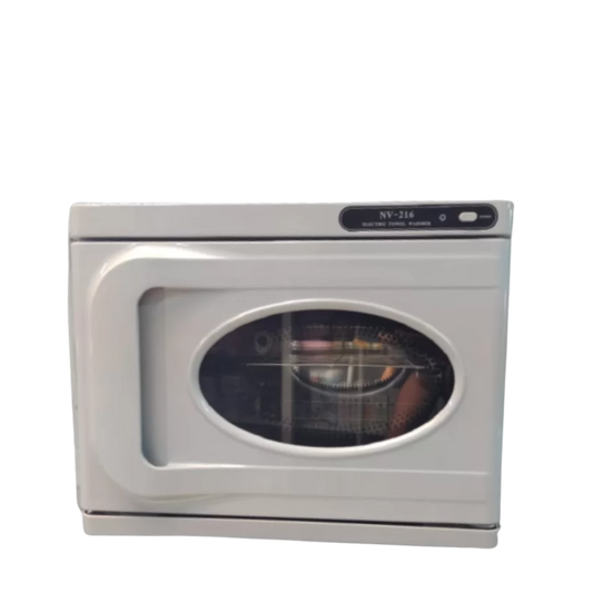 Esterilizador y calentador de toallas profesional UV y térmico XP28 de Tiendas Allison, con toallas en su interior.