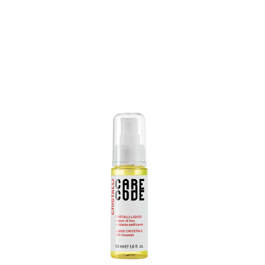 Aceite capilar líquido Kristal Crystals Care Code de BBCOS en botella de 50 ml, para cabello brillante y nutrido.