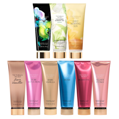 Crema corporal Victoria’s Secret de 236 ml, textura suave y hidratante para la piel, en envase con tapa blanca.