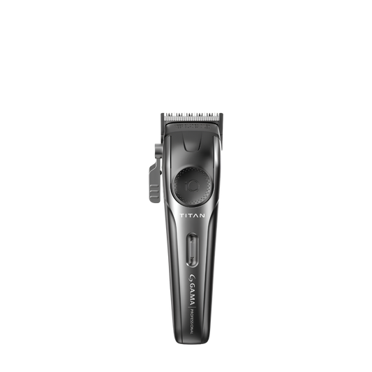 Cortadora de pelo profesional GA.MA GC IQ Titan DLC para barbería, máquina de corte con diseño robusto y detalles en la imagen