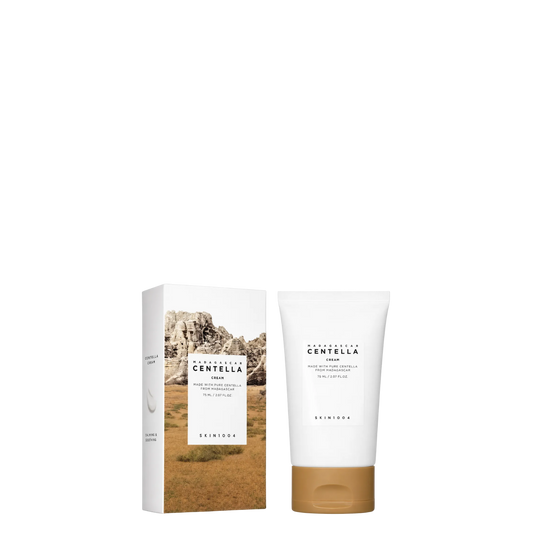 Tubo de 75 ml de la Crema Facial Hidratante Madagascar Centella Cream de la marca coreana Skin1004, tratamiento calmante y reparador de barrera para pieles sensibles.