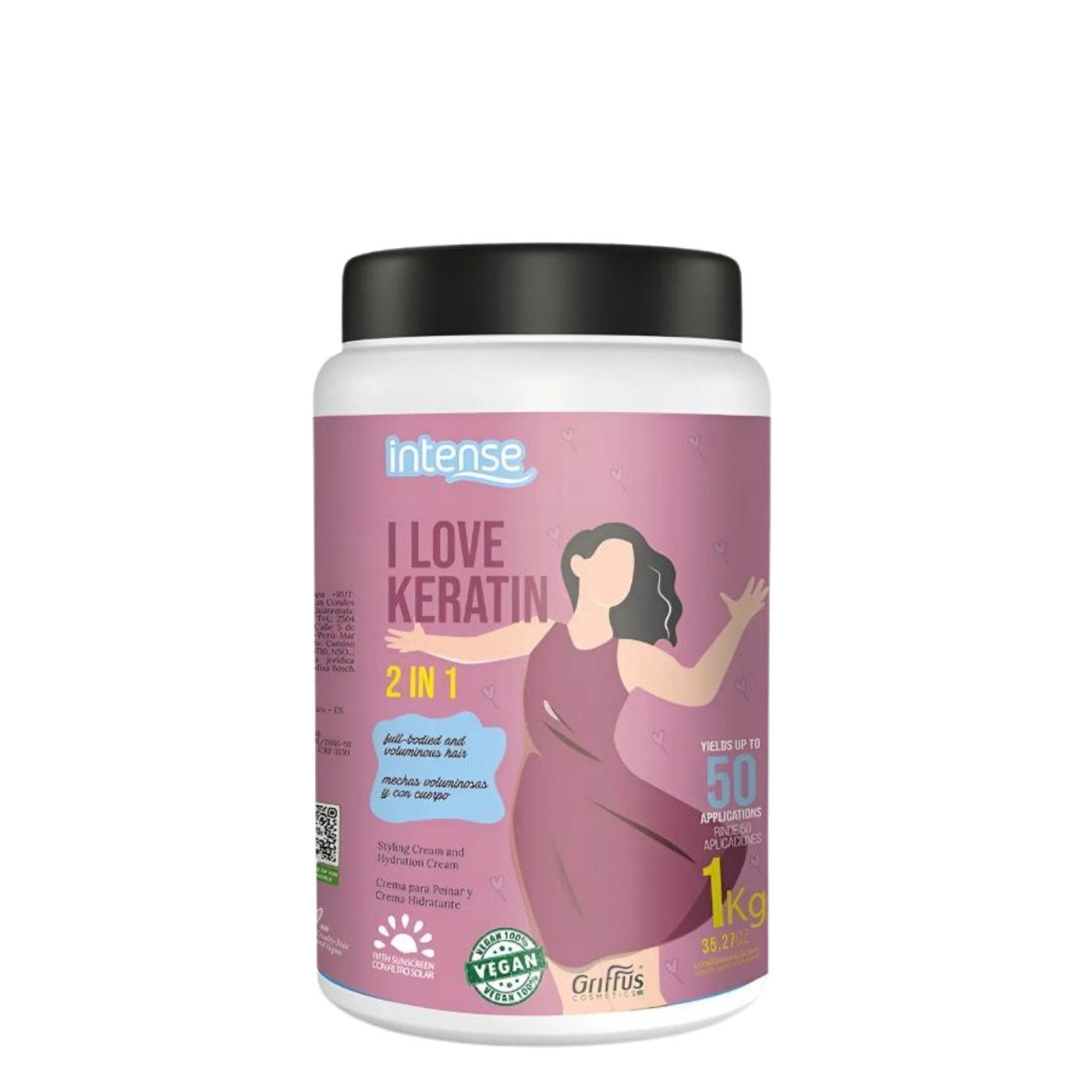 Pote gigante de 1 kg de Crema de Tratamiento Querida Queratina de la marca Griffus, máscara reconstructora intensiva para el cuidado y reparación del cabello dañado y quebradizo.