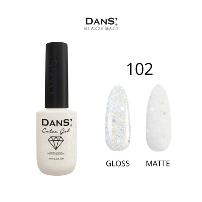 Esmalte Dans' Color Gel en frasco con color azul brillante, muestra el producto de la marca Dans para uñas.