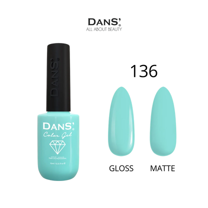 Esmalte Gel Dans' Color en frasco, con tapa plateada, mostrando la fórmula y color vibrante en el envase.