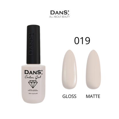 Esmalte gel Dans' Color Gel en frasco, muestra el color rosa suave, con acabado brillante y diseño de la marca Dans en la botella.