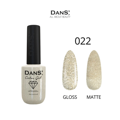 Esmalte Dans' Color Gel en frasco con color vibrante y etiqueta, mostrando el producto de la marca Dans para uñas.