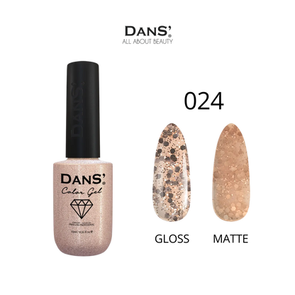Esmalte gel Dans' Color Gel en frasco con color vibrante y tapa negra, diseñado para uñas con acabado brillante y duradero