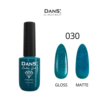 Esmalte Gel Dans' Color en frasco con color rojo brillante, resaltando el diseño del envase y la textura del esmalte.