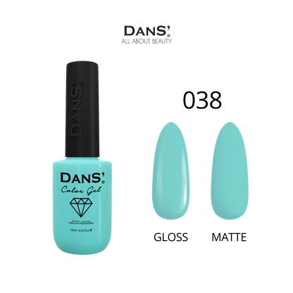 Esmalte Gel Dans' Color en frasco, color vibrante y brillante para uñas, con diseño de botella de esmalte.