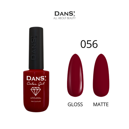 Esmalte Gel Dans' Color en color 56, frasco con esmalte de gel para uñas, con etiqueta y tapón en imagen.