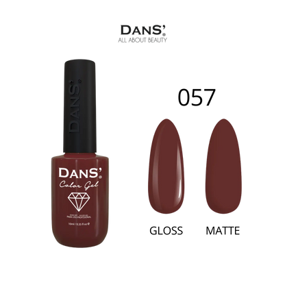 Esmalte Gel Dans' Color en tono 57, color vibrante y brillante, en frasco de esmalte de la marca Dans.