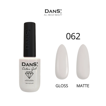 Esmalte gel Dans' Color Gel en tono azul, con frasco de esmalte y etiqueta visible, para uñas duraderas y brillantes